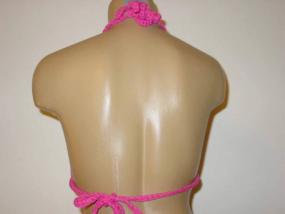 Sutiã biquíni de crochê feito sob medida rosa stripper dançarino-C/D ou D/DD copo-NOVO - Imagem 3 de 3