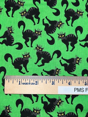 Halloween Creepy Cats MDG 100% light weight fabric by the yard Black Cats