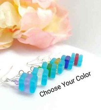 Sea Glass Earrings, Ocean Lover Gift Minimalist Dainty Gift For Her Sterling