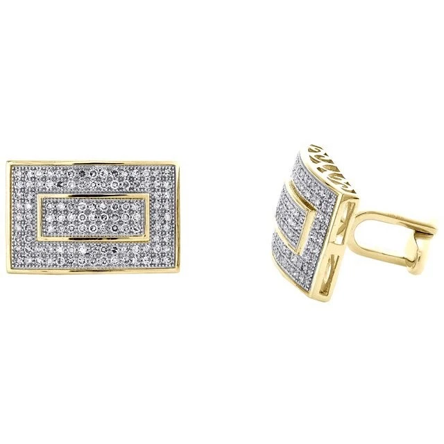 Gemelos con marco rectangular de diamantes CVD creados en laboratorio para hombre en oro amarillo de 10 quilates Foto 3 de 4