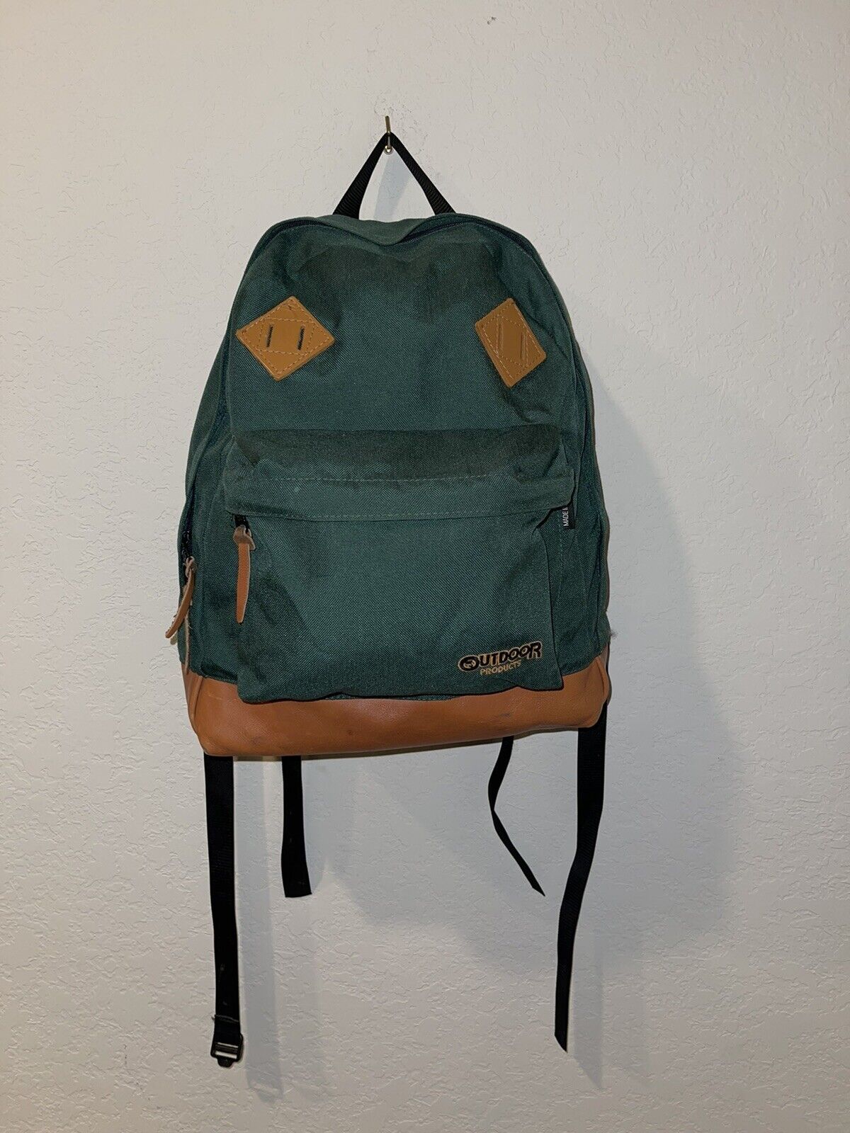 Vintage Outdoor Products Cordura Nylon Backpack Daypack USA Green Leather  Bottom