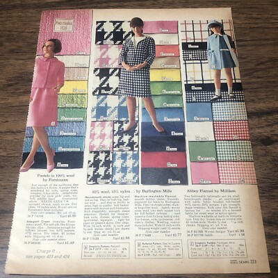 1966 MCM Womens Fashion Sewing Fabric Ad Sears Catalog Page Forstmann Milliken