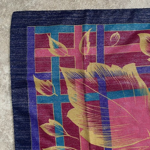 Vtg Metallic Sparkly Thread Multicolor Jim Renoir Floral Scarf Italian 30"x30" - Picture 5 of 7
