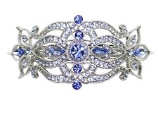 Gorgeous Blue Rhinestone Crystal Big Floral Hair Barrette