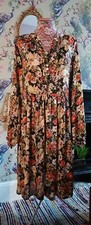 Vintage style black dusty pink & cream floral silky occasion dress size 18 Soon