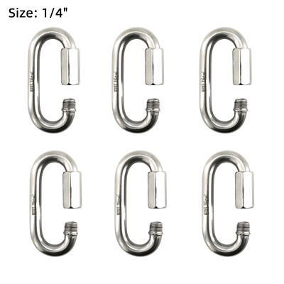 6Pack 1/4'' Stainless Steel316 Quick Link Chain Connector M6 Carabiner Climbing