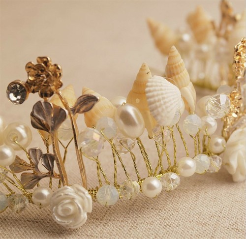 Frauen Meerjungfrau Muschel Muschel Metall Gold Haarband Stirnband Krone Diadem - Bild 3 von 7