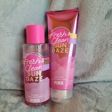 VICTORIA  S SECRET PINK FRESH  CLEAN SUN DAZE BODY MIST 8.4 oz  LOTION 8 oz Set