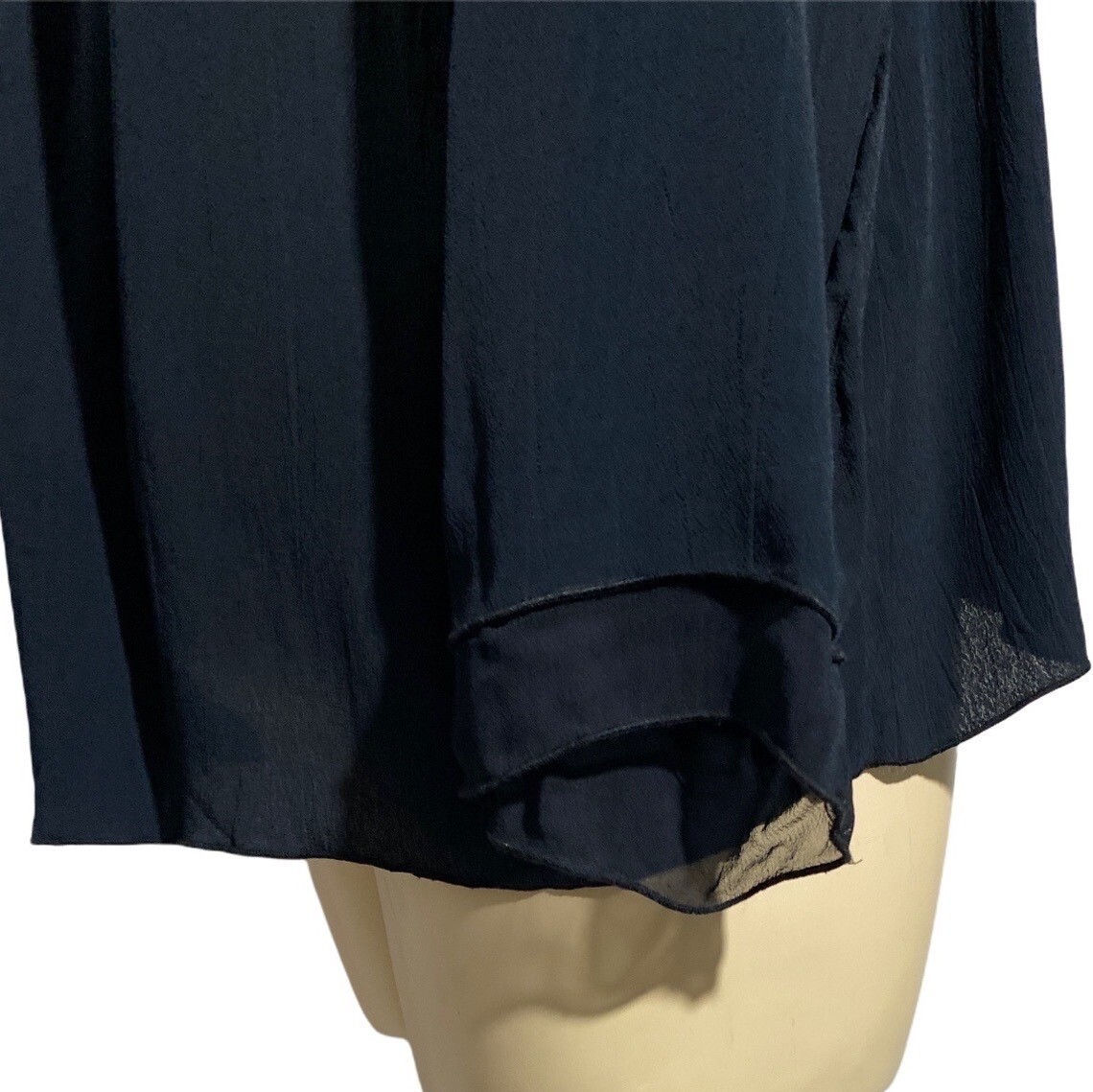 Karavan Jacket LARGE Navy Blue 1 Button Crinkle Texture Sheer Cuff Topper