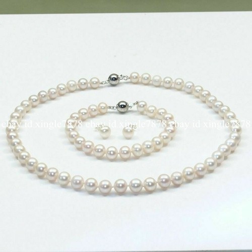 Genuine Natural Freshwater Cultured Pearl Necklace Bracelet Earring Set 20" - Picture 14 of 29