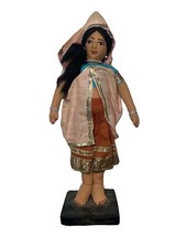 Vintage Cloth Folk Doll By APSRS India Indian Woman In Beautiful Sari Pedestal