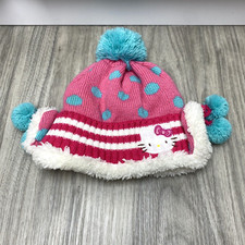 Sanrio Hello Kitty Beanie Winter Hat Girls Pink Blue Polka Dot Ski Cap One Size