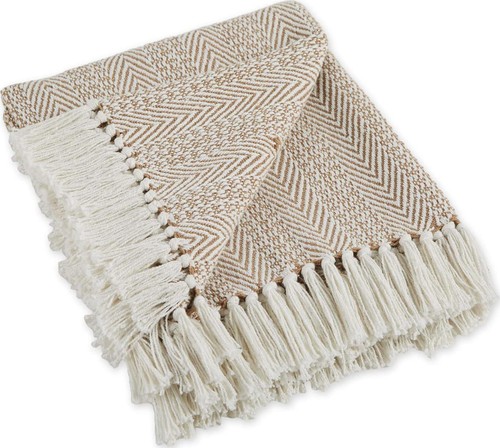 DII Herringbone Striped Collection Cotton Throw Blanket, 50x60, Stone