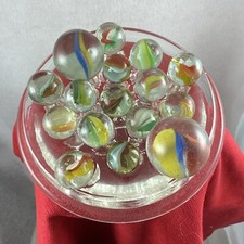 Clear Glass Cat's Eye Marble Lot x 16 w/ 2 Shooters  Varied Play Sizes  Colors