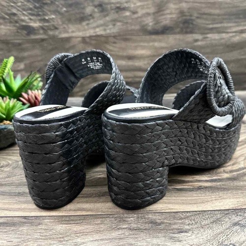 NIB Franco Sarto Costa 8.5M Raffia 2 Band Platform Heel Sandal Black - Picture 6 of 10