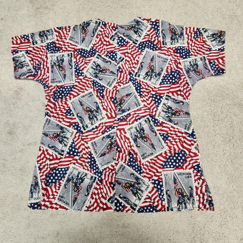 White Cross 2001 9/11 Memorial American Heroes Scrubs Shirt Blue/Red/White Large - Picture 7 of 9