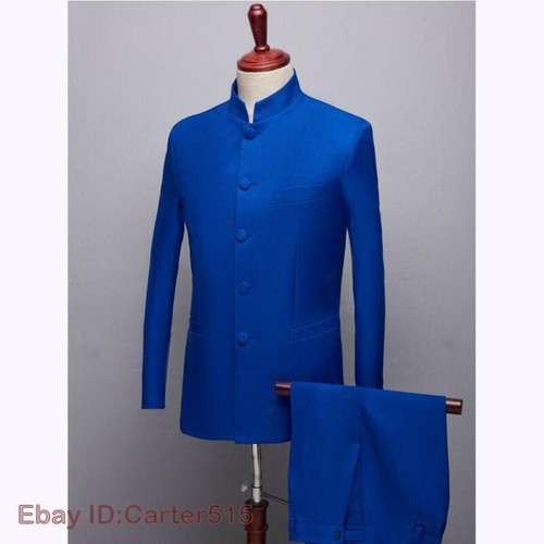 Men Blazer Jacket Pants 2PCS Chinese Suit Tunic Formal Dress Single Breasted New - Picture 8 of 28