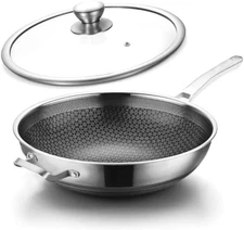 Wok Pan,Hybrid Nonstick 14 Inch Wok with Lid,Induction Non Stick Stainless Steel