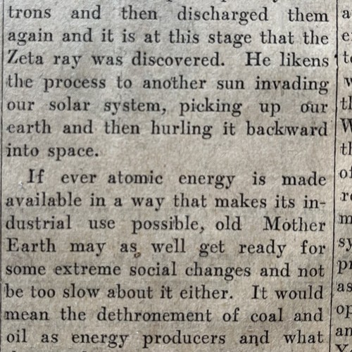 1924 PERIÓDICO INFORME TEMPRANO PODER DE ENERGÍA ATÓMICA Y DESCUBRIMIENTO DE REACCIÓN EN CADENA - Imagen 4 de 4