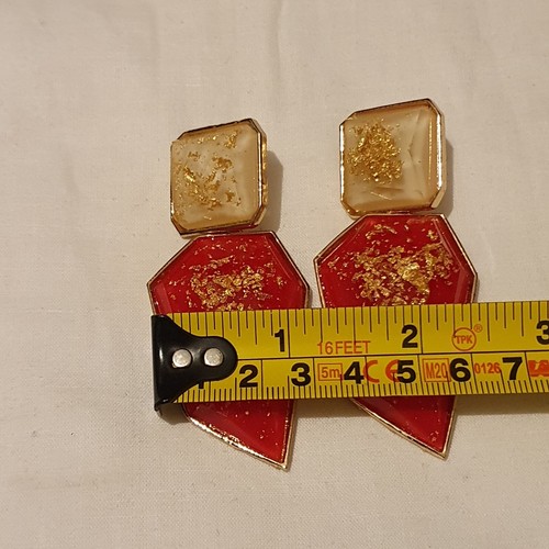 Unique Red Gold Flakes Earrings Chunky Statement Large Big Dangle Drop Gift Uk - Picture 3 of 16
