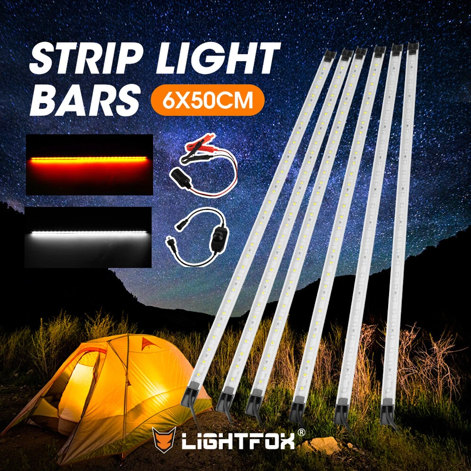 Lightfox 6PCS 12V LED Strip Light Bar Waterproof Amber White Lights Camping Boat