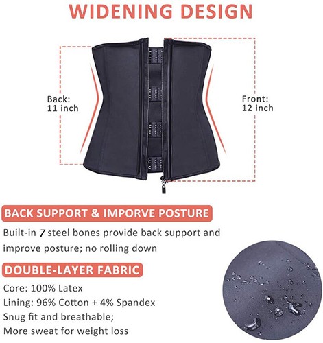 Womens Latex Corset Waist Trainer Girdle Zip Tummy Control Body Shaper Shapewear - Picture 5 of 21