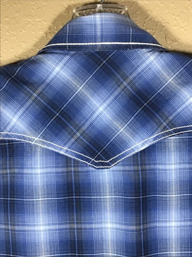Wrangler TwentyX Western Blue Plaid Shirt BOYS Sz L Pearl Snap Cowboy Rodeo C1 - Picture 12 of 12