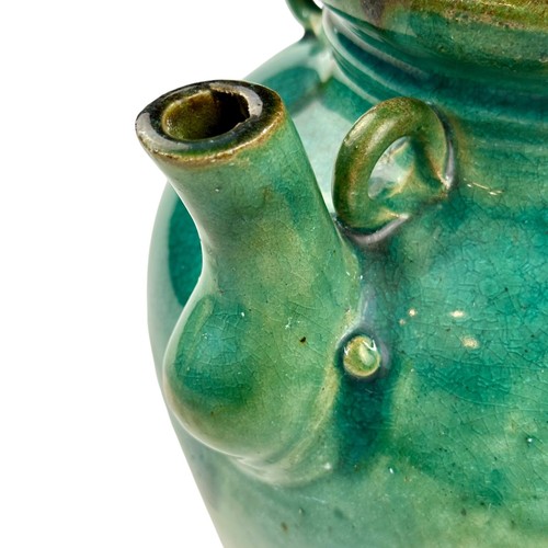 19th Century Chinese Turquoise Green Glazed Pottery Wine Oil Jug / Pitcher Ming - Picture 12 of 23