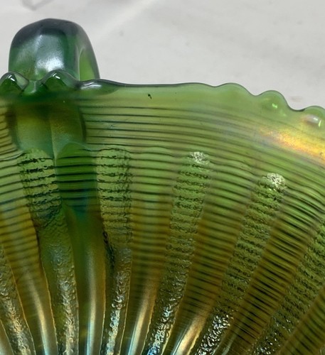 Antique Northwood Green Carnival Glass Butterfly Bonbon Dish - Picture 18 of 18