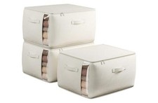 Large Canvas Clothes Storage Bags with Thick Handles and Beige 3 Pack - 70L