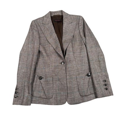 Escada Blazer Jacket Womens 36 (34) Brown Glen Plaid Wool Blend One Button