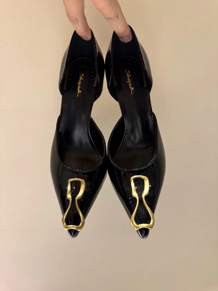 Elsa Schiaparelli 6CM stiletto suede fashion special-shaped metal pointed sandal - Image 2 of 4