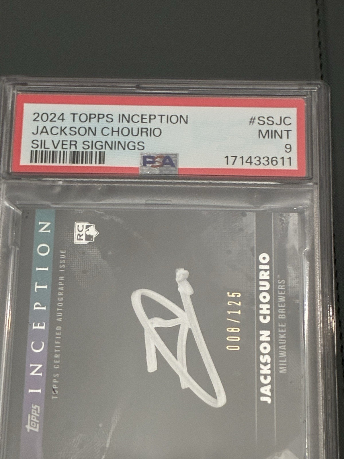 2024 Topps Inception Silver Signings Jackson Chourio Rookie AUTO 8/125 PSA 9 🔥 view 3