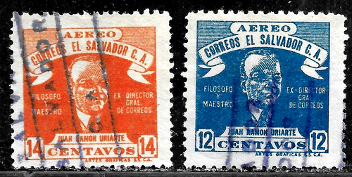 HICK GIRL - USED EL SALVADOR STAMPS SC#C97-98 1946 JUAN URIARTE J943