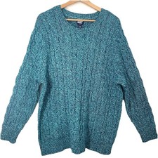 Lands End Drifter Cable Knit Pull Over Sweater Woman 2X Chunky 100% Cotton Warm