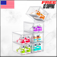 Shoe Storage Organizer Box Container Rack Space-Saving Foldable White 6PK