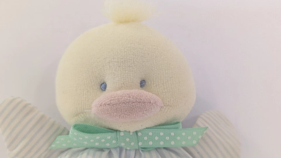 Sonajero de felpa Eden Chick Duck bebé azul rayas pies rosas cabeza amarilla arco verde Foto 3 de 4