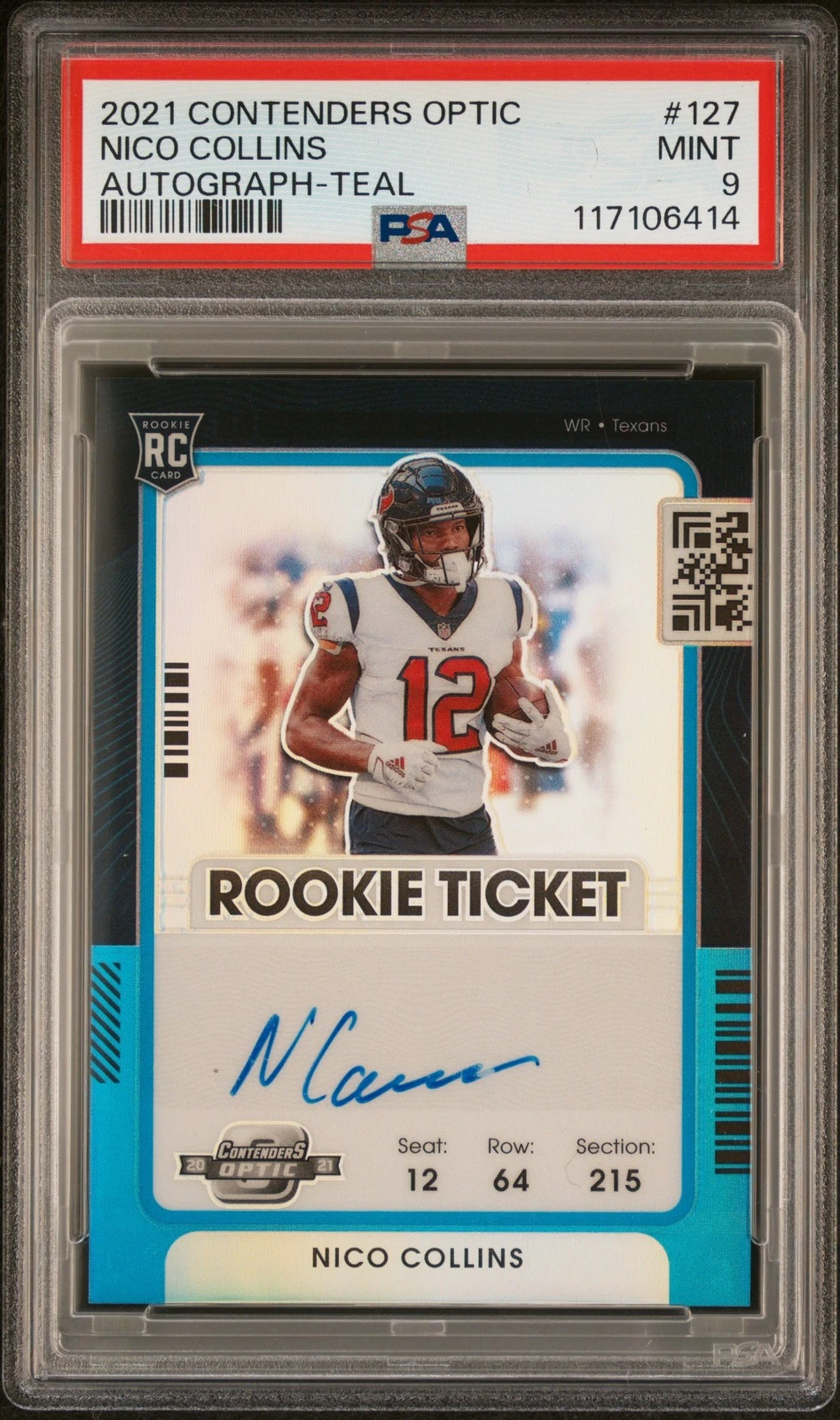 Nico Collins Panini Contenders Optic #127 Autograph-Teal