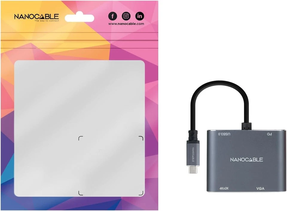 NANOCABLE 10.16.4304 - USB-C to HDMI/VGA/USB3.0/PD Converter, Grey - Image 2 of 4