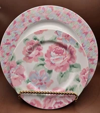 Vintage Dinner Plates /Salad. 2 In Set Pink Roses And Design By Lynn Hollyn 