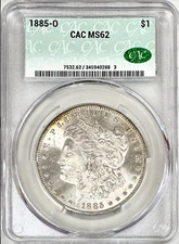 1885 O MORGAN SILVER DOLLAR CACG MS62 GREAT EYE APPEAL