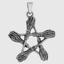 Witch Broom Pentacle Necklace 925 Sterling Silver Pagan Wiccan Jewellery