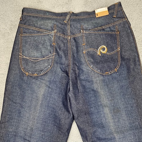 Jeans vintage Rocawear uomo 40x33 blu larghi gamba larga ricamato hip hop grunge Y2K - Foto 9 di 14