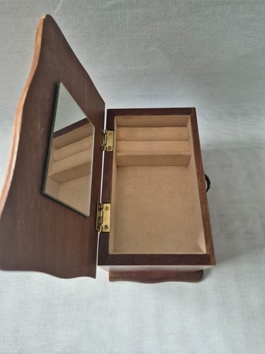 Vintage Wooden Brown Jewellery Box Wood Box With Inside Mirror Keepsake Lined - Picture 4 of 17