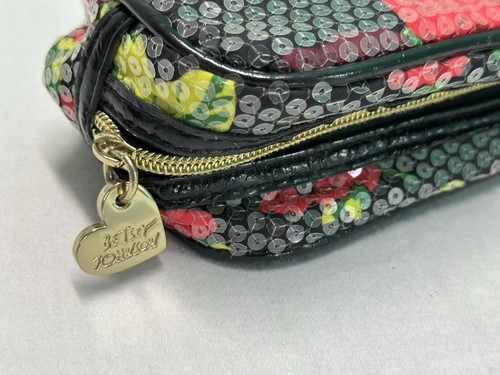 Betsey Johnson Cosmetic Pouch Makeup Bag Sequined Rose Floral - Picture 2 of 11