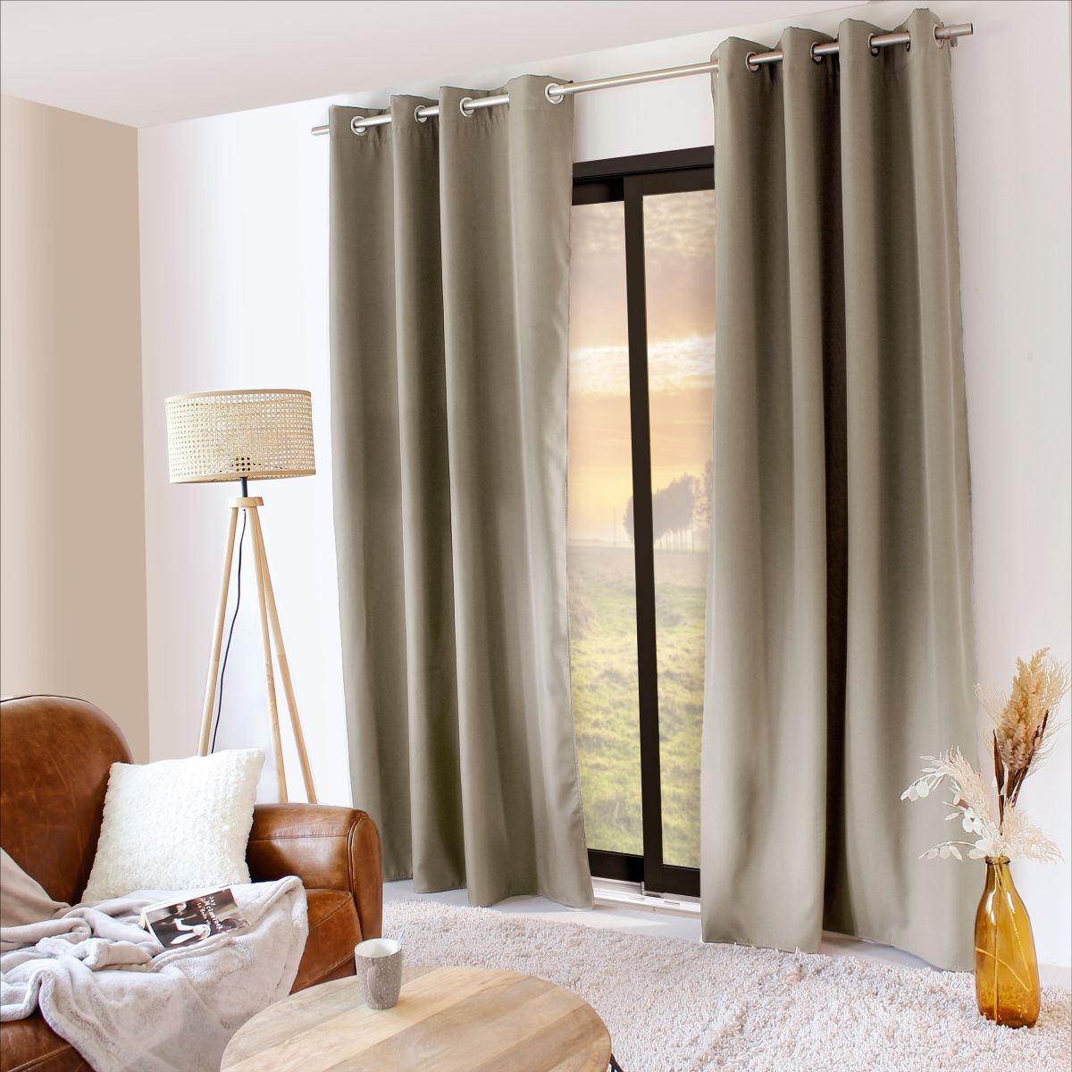 Rideau occultant Glacier en tissu lourd isolant 135x240cm teinte naturelle