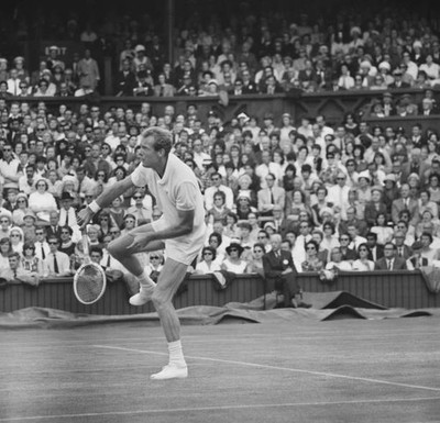 Australian tennis player Fred Stolle plays Manuel Santana in the s- Old Photo