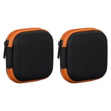 2Pcs Earphone Case 2.95 x 2.95 x 1.38Inch Portable Earbud Carrying Case Orange