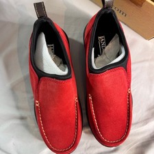 Lands  End Womens 6.5B Rust Red Suede Handsewn Moc Slip On Comfort Shoes NEW