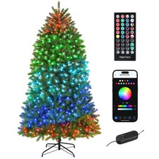 6ft Christmas Tree with RGB LEDs, App Control, Hinged Xmas Tree